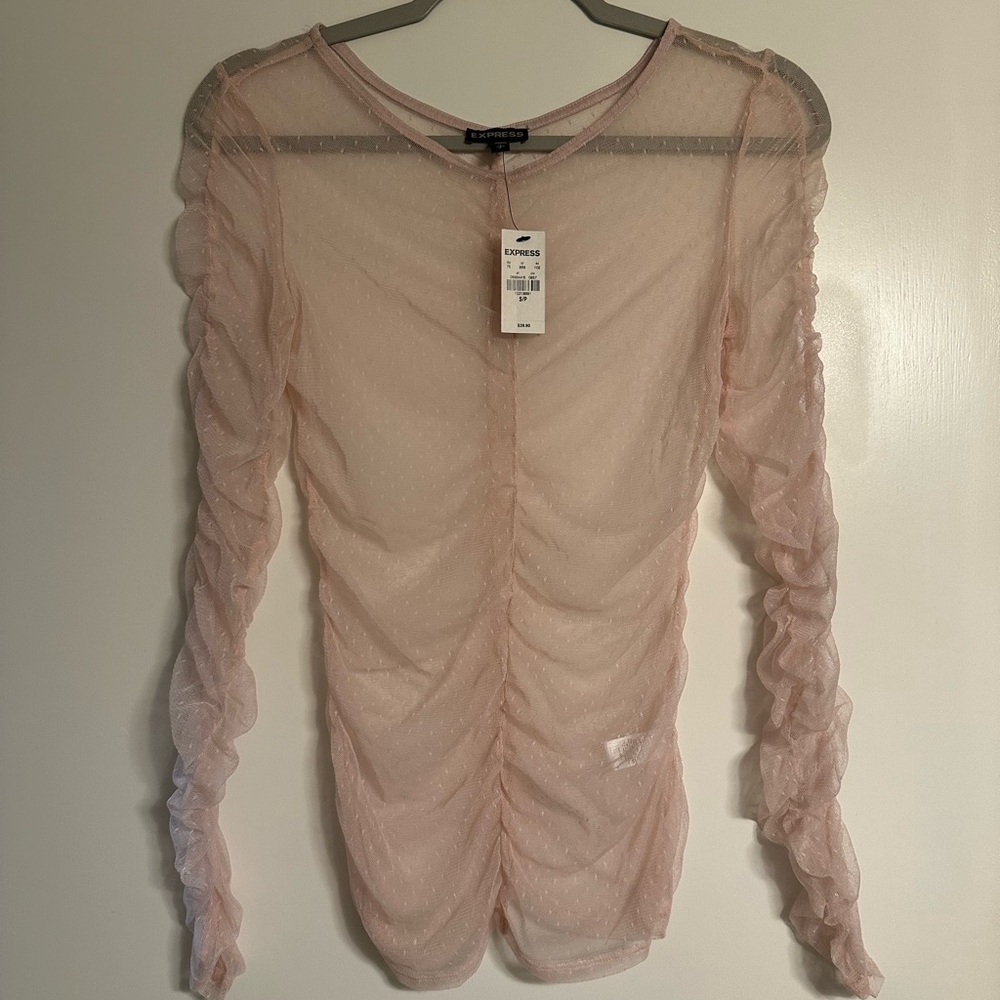 Express sheer long sleeve fitted top size S NWT